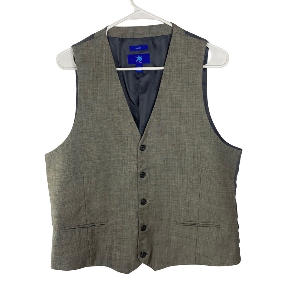 Egara‎ Mens Gray Wool Suit Vest Slim Fit Sharkskin Formal Waistcoat XL